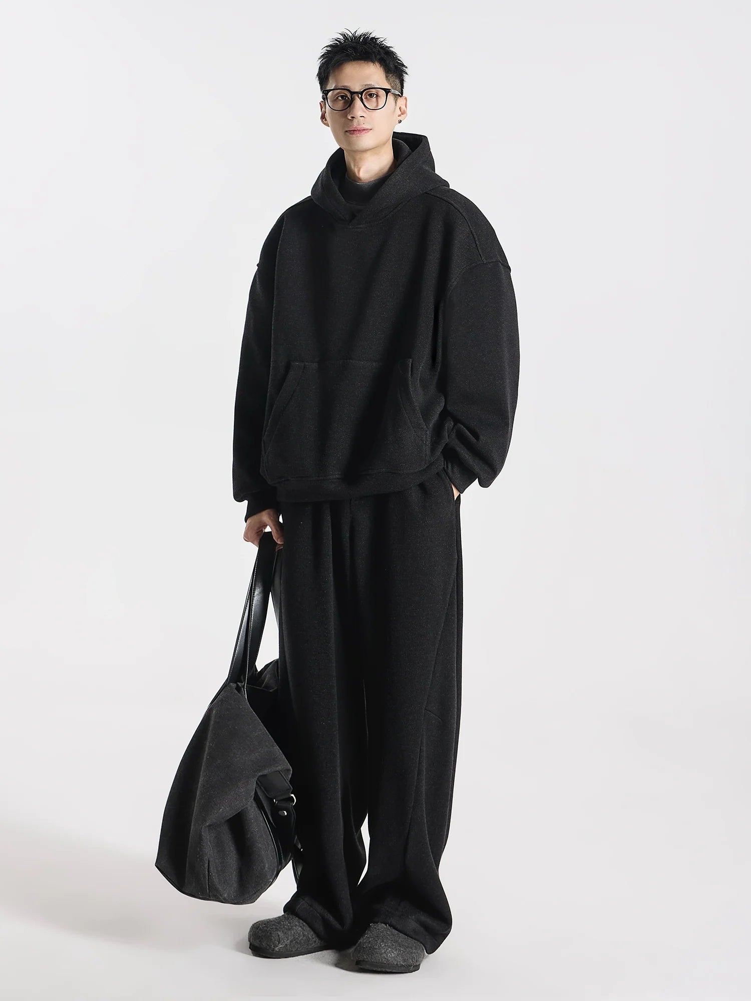 Kangaroo sweater heavy double stream spinning terry cloth stacked wear velvet kangaroo hooded sweater set