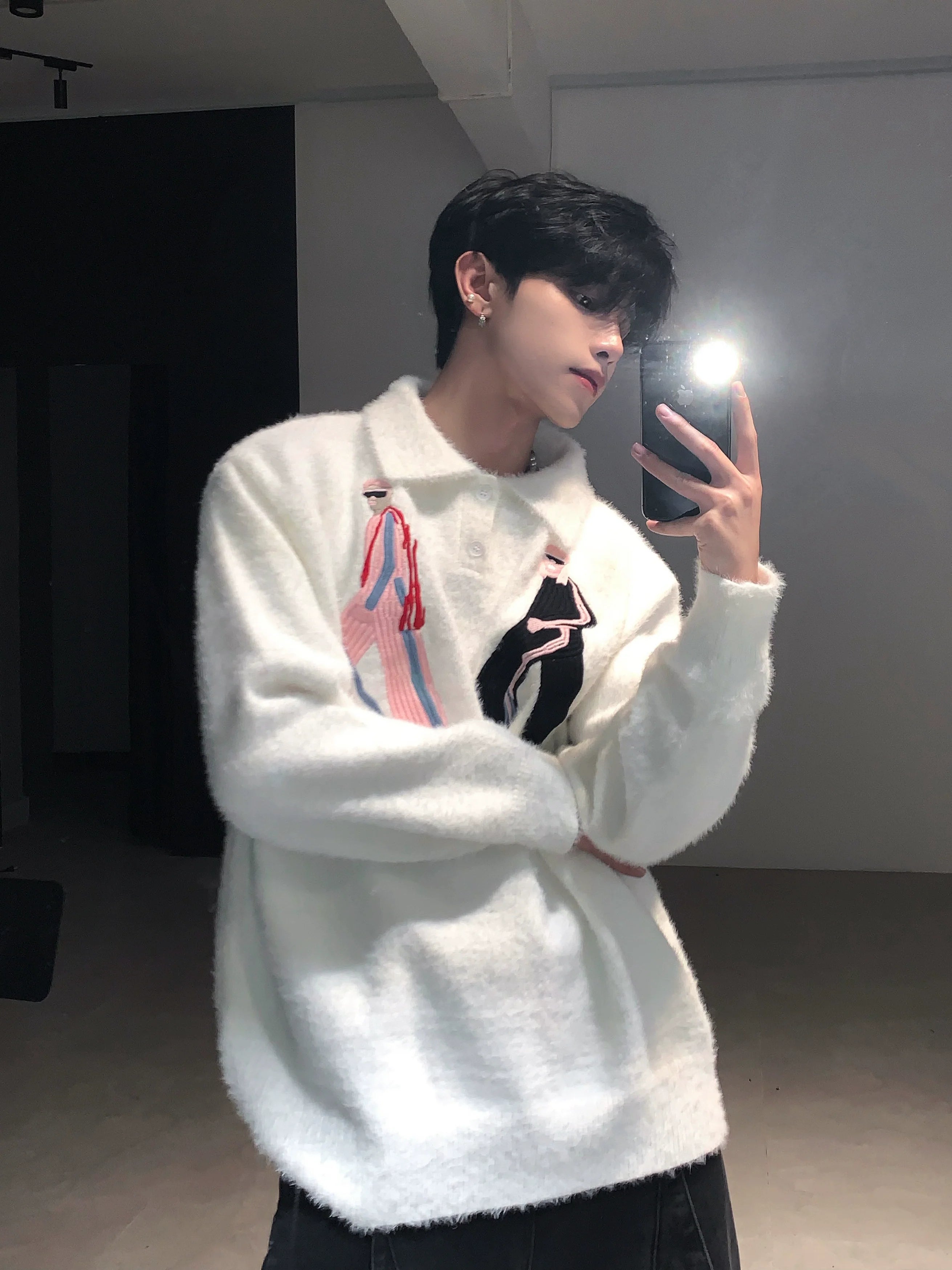 Premium mink hair sweater jacket men's winter lazy wind thickened knitted sweater tide