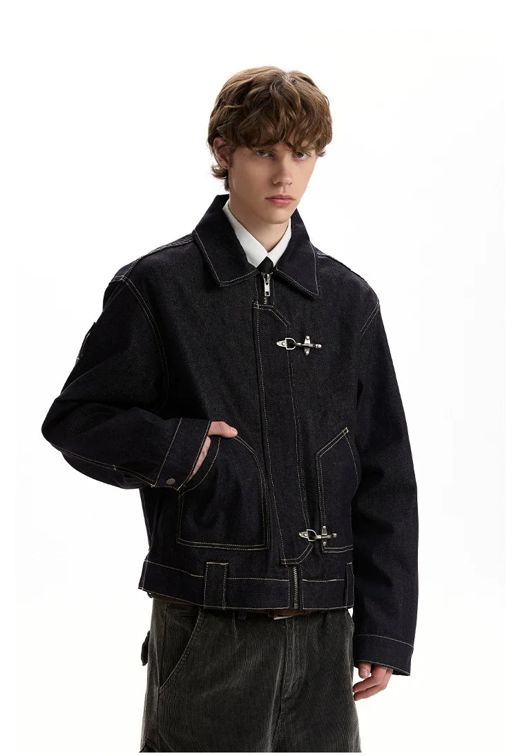 Vintage washed old plane buckle original cow jacket SIN0953