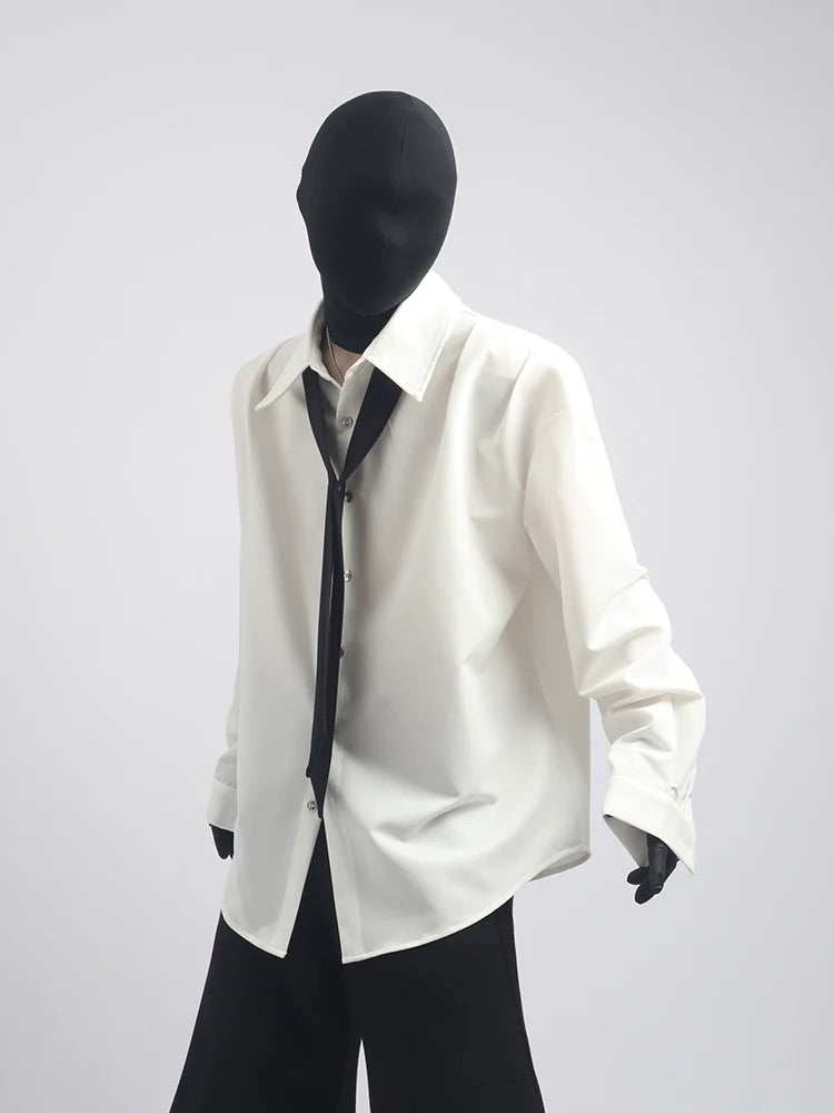 High-end ruffian handsome tie decorative shirt men's solid color versatile fashion men's shirt