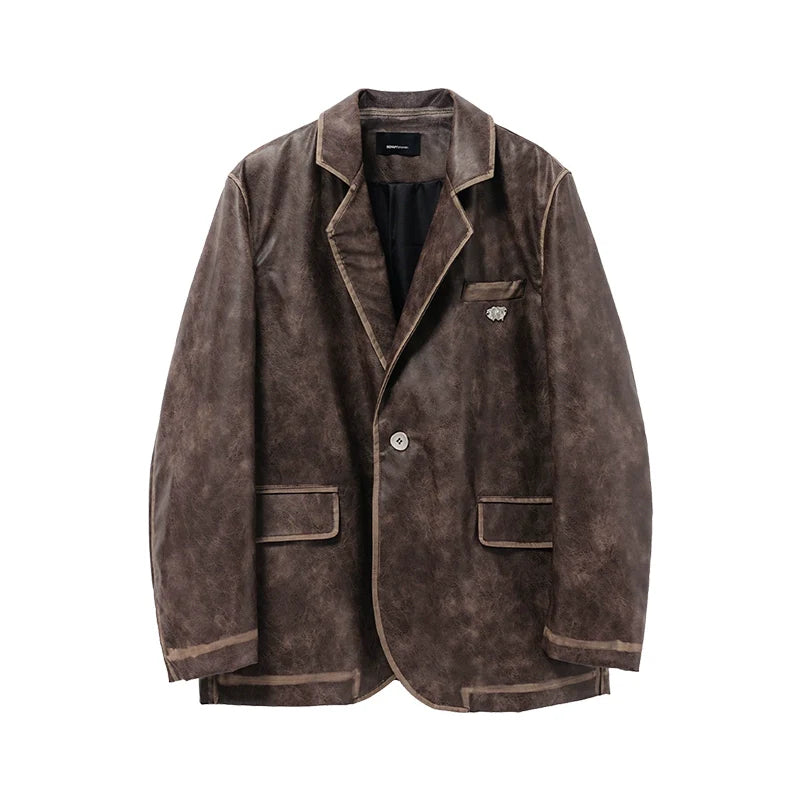 American retro Notting mountain leather suit for men and women, polished leather jacket