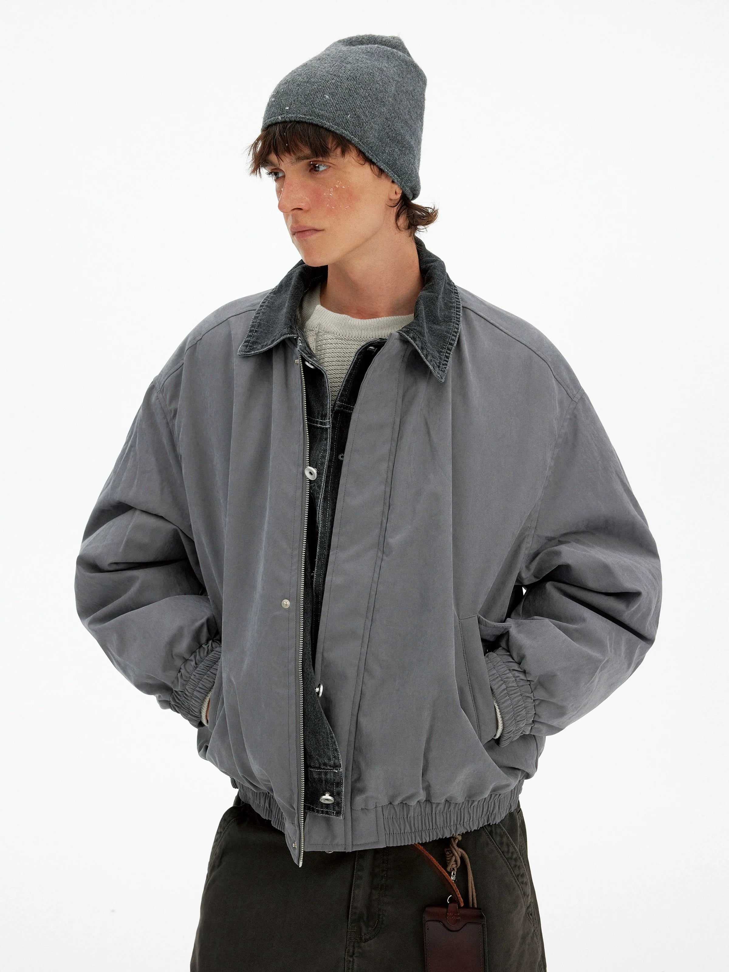 Retro trendy brand fake two-piece warm cotton clothes for men and women loose and casual design winter thickened jacket