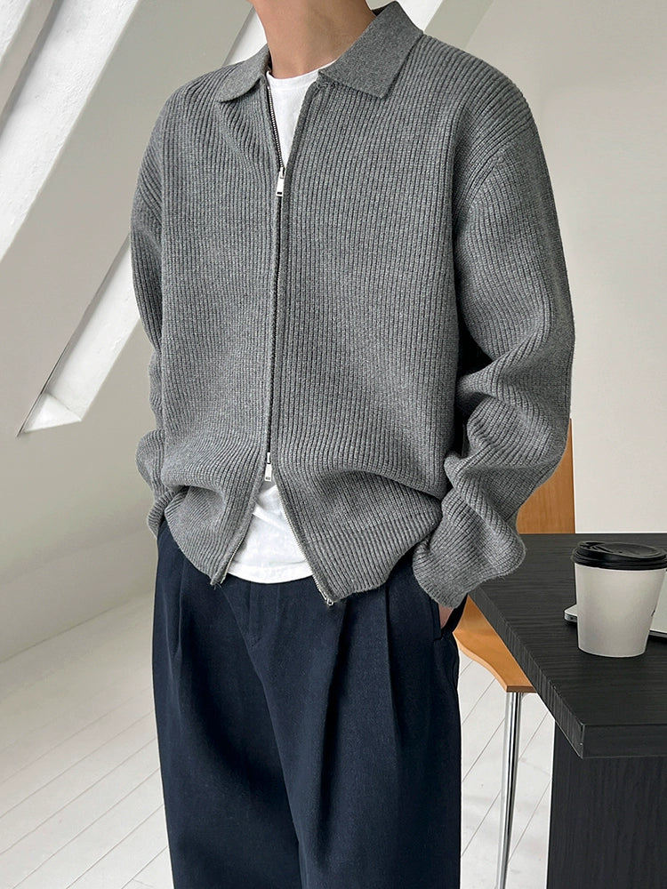 올드 머니 윈드 라펠 스웨터 남성용 가을/겨울 루즈핏 캐주얼 재킷 한국식 통근용 심플 니트 스웨터