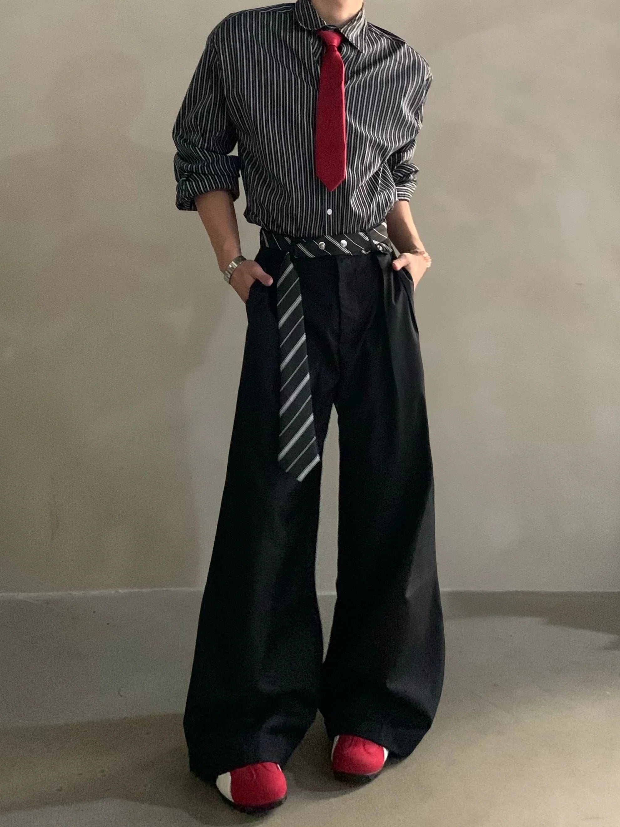 고급 니치 스카프 디자인, 시미터 스타일 캐주얼 팬츠, 남성용 다림질이 필요 없는 드레이프 캐주얼 팬츠, 트렌디한 스타일