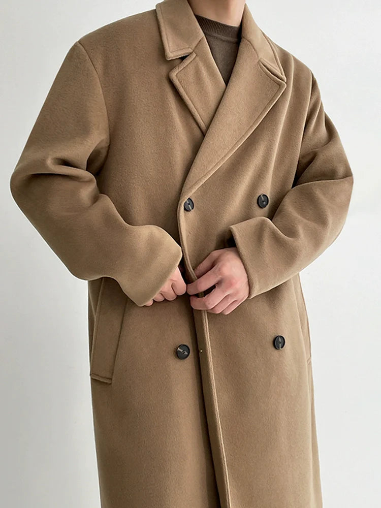 Wool coat men's medium and long autumn and winter Korean loose and high-end thickened trench coat woolen coat