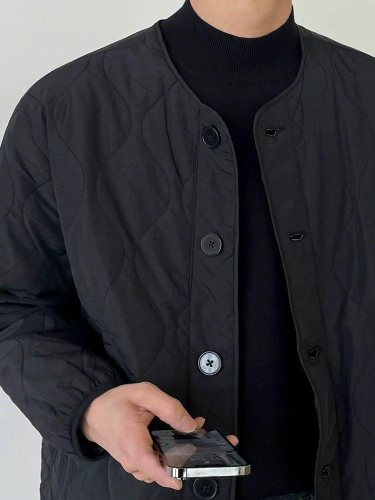 Winter Japanese loose collarless cotton clothes cityboy Korean trendy tooling warm light jacket cotton clothes