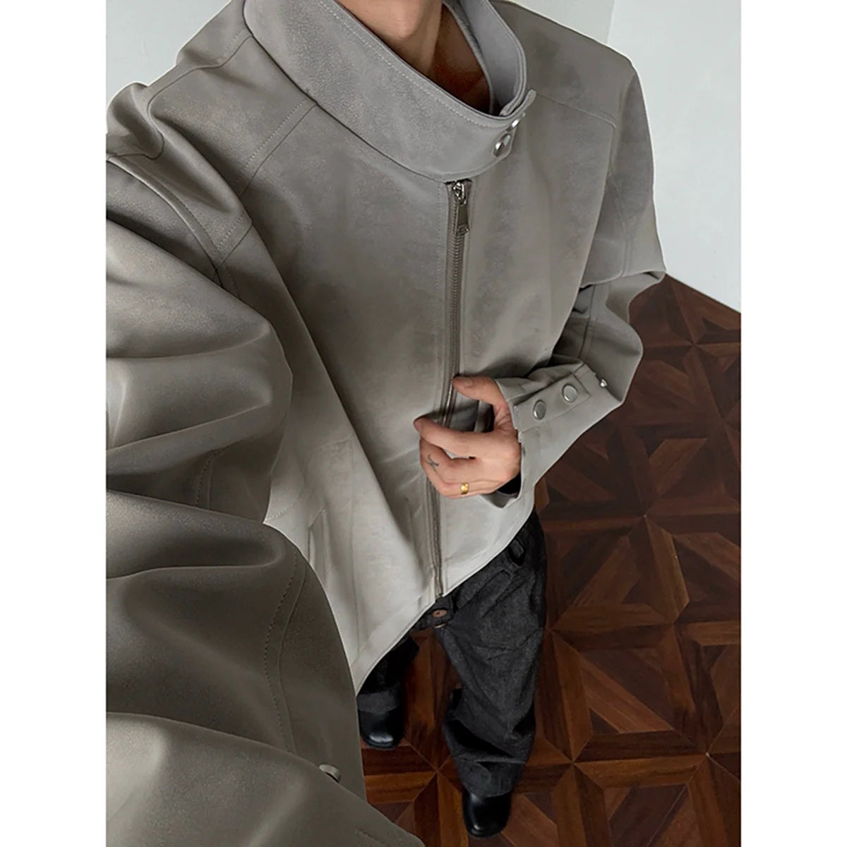 아메리칸 해링턴 PU 가죽 재킷, 남성용 트렌디 브랜드, 가을 하이 스트리트 디자인 감각, 멋쟁이 남성복, 스탠드업 칼라 가죽 재킷