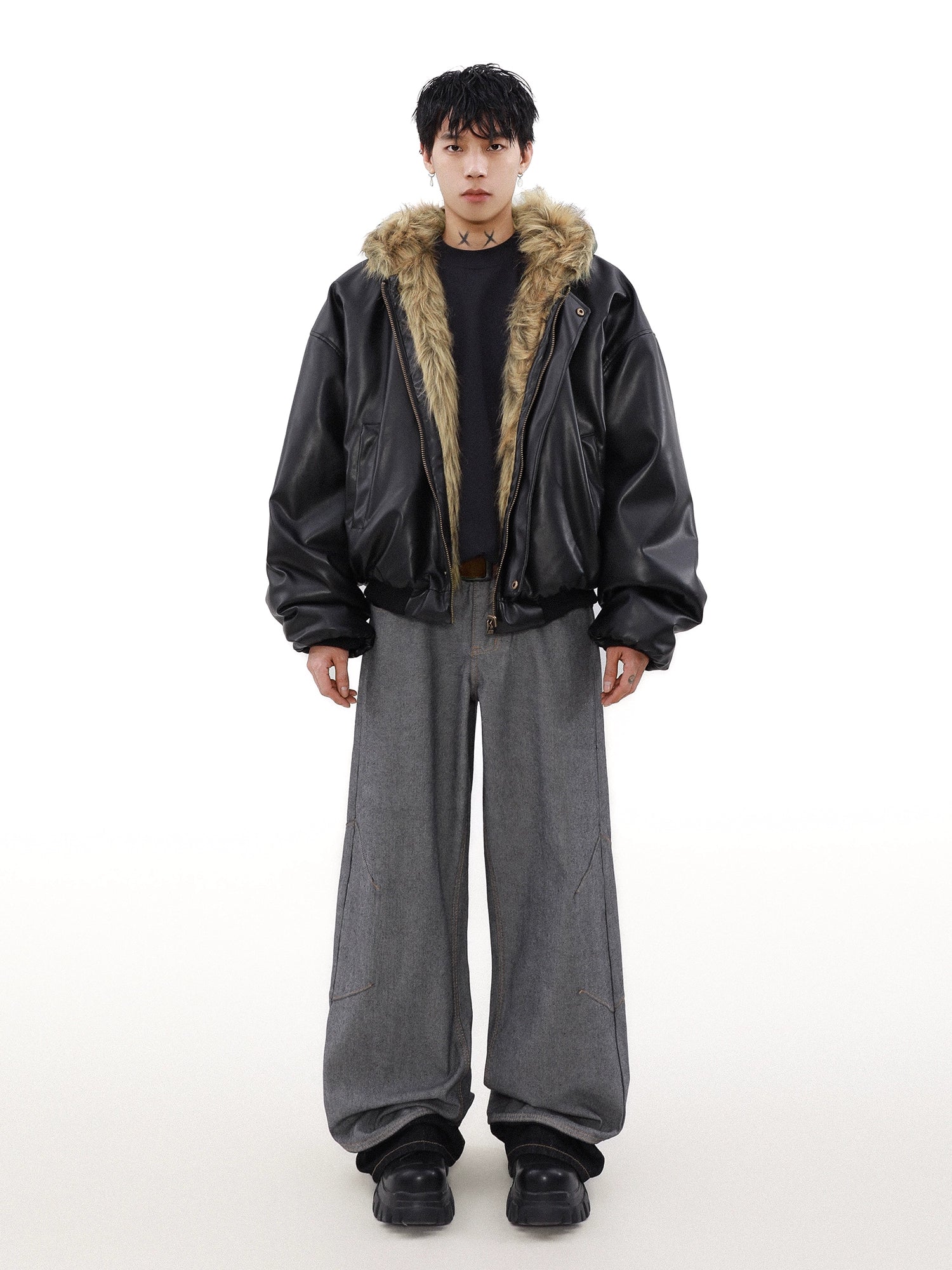 American high-end jacket cotton clothes men's winter velvet thickened double-sided fur integrated coat men