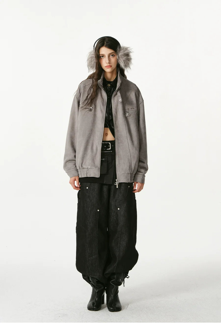 Heavy stand-up collar suede jacket couple loose coat SIN0991