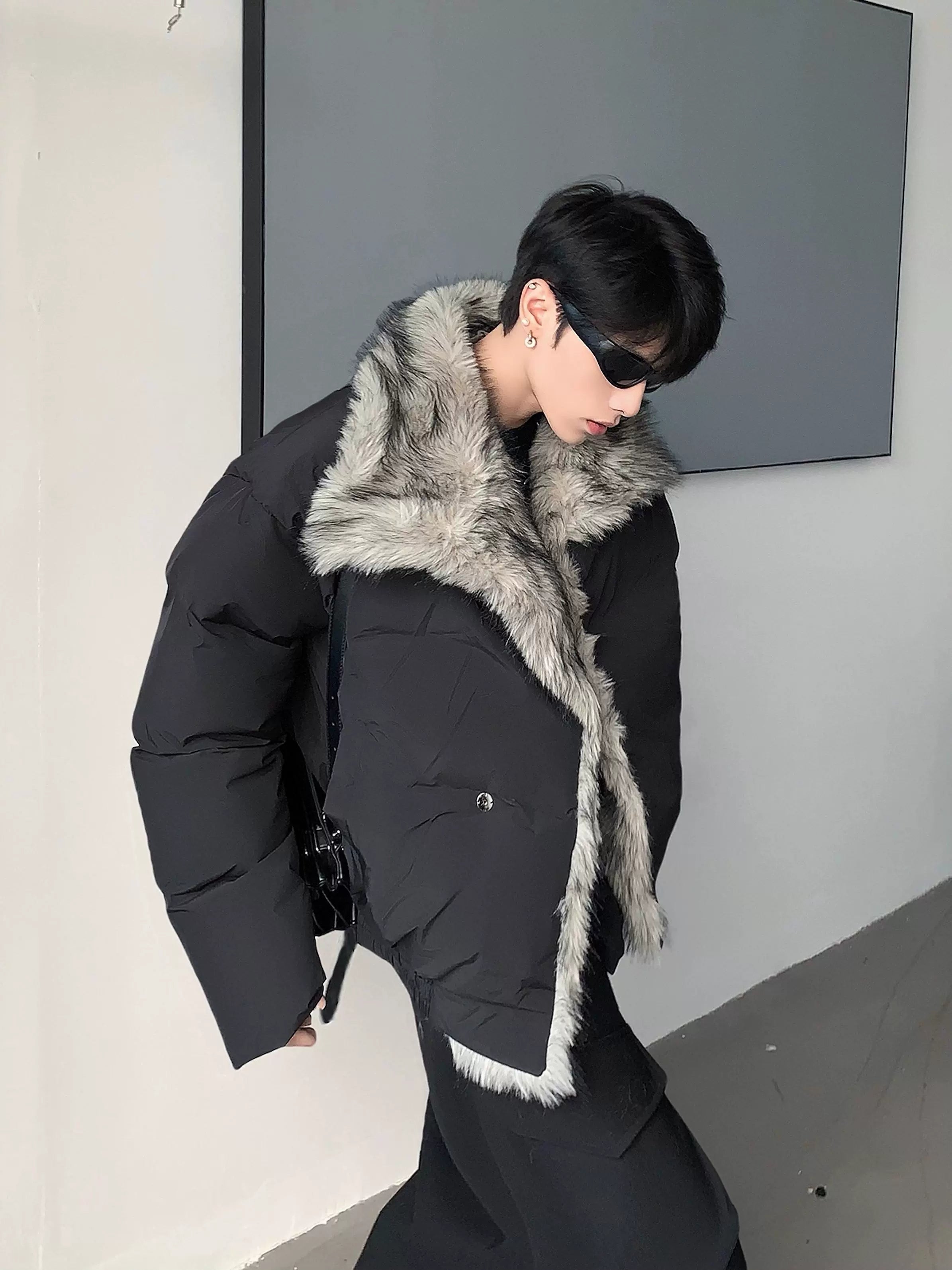 호화로운 느낌의 풍성한 모피 칼라, 인조 밍크 가죽 안감, 남성용 겨울 두꺼운 클린핏 면 재킷, 트렌디한 스타일