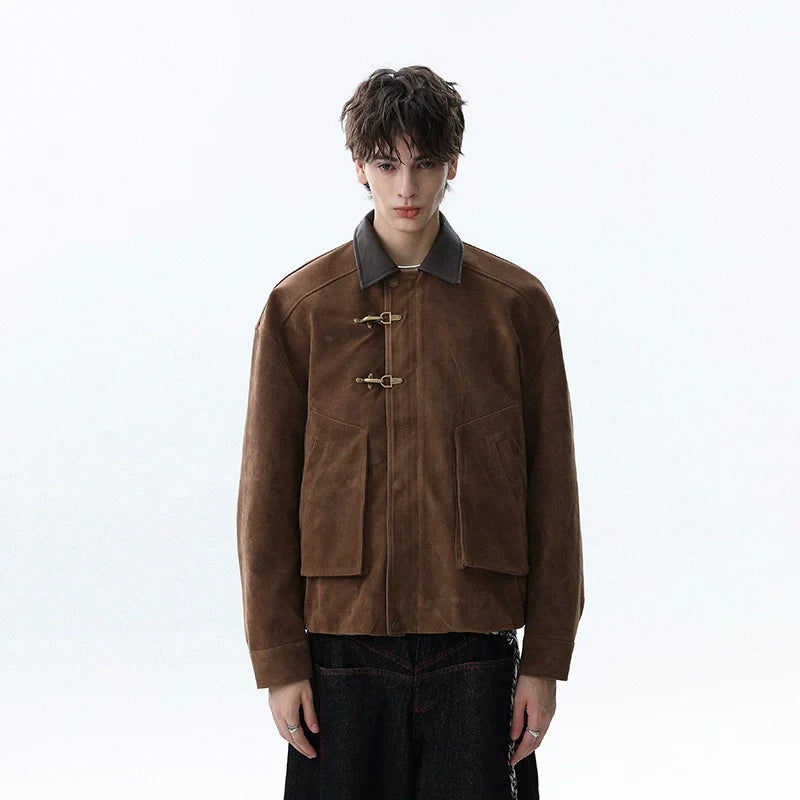 미국 레트로 캐시미어 숏 라펠 가을 코트, 남성용 고급 트렌디 브랜드 러피안 핸섬 스웨이드 재킷