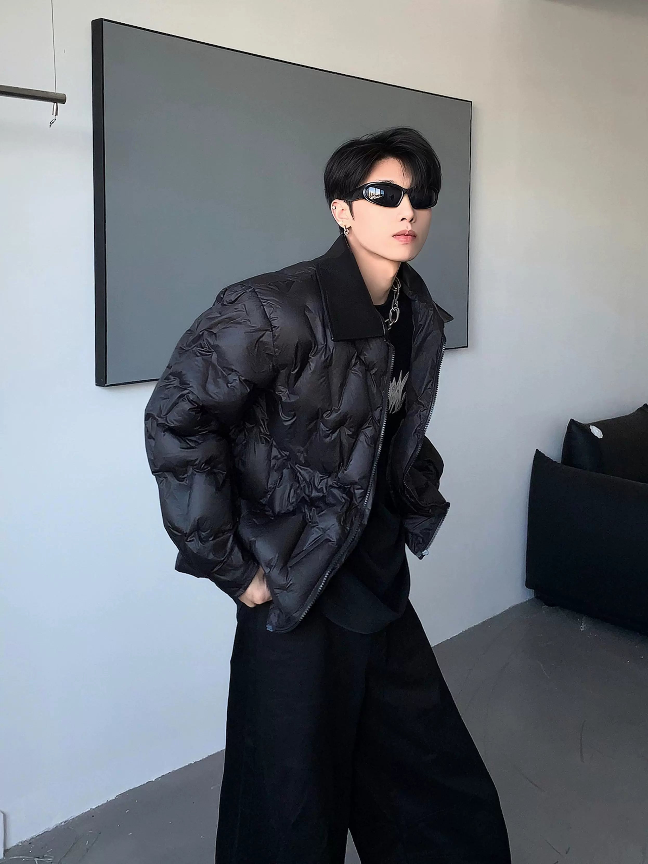 Large lapel high sense cleanfit cotton jacket men's winter design sense thickened cotton jacket