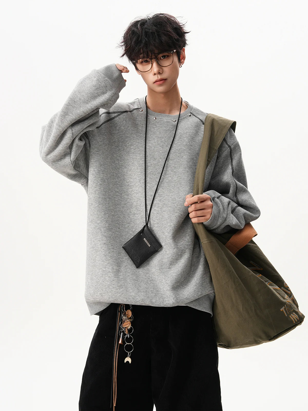 미국 하셀블라드 라인 리벳 스웨터 남녀공용 겨울 하이 스트리트 커플 크루넥 루즈핏 스포츠 탑 SIN0896