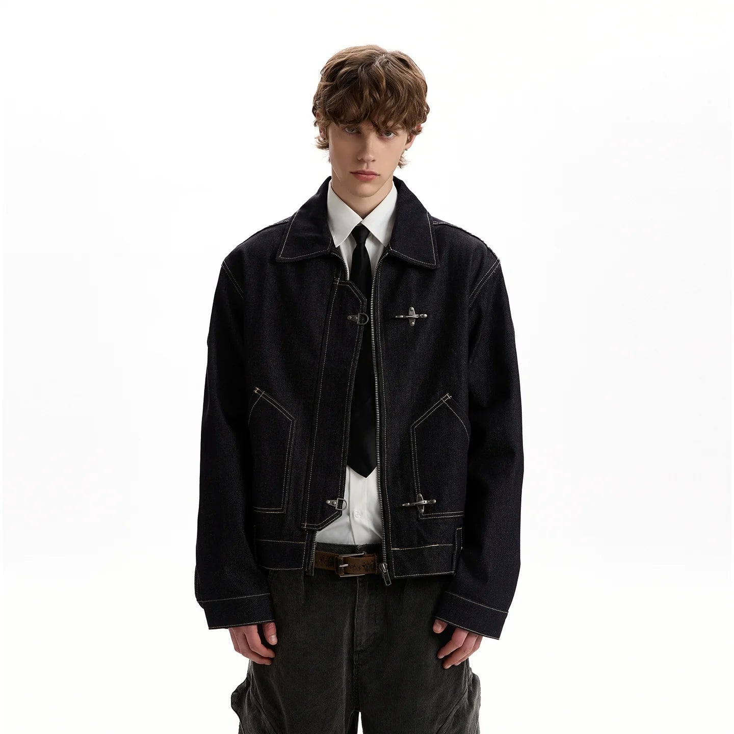 Vintage washed old plane buckle original cow jacket SIN0953