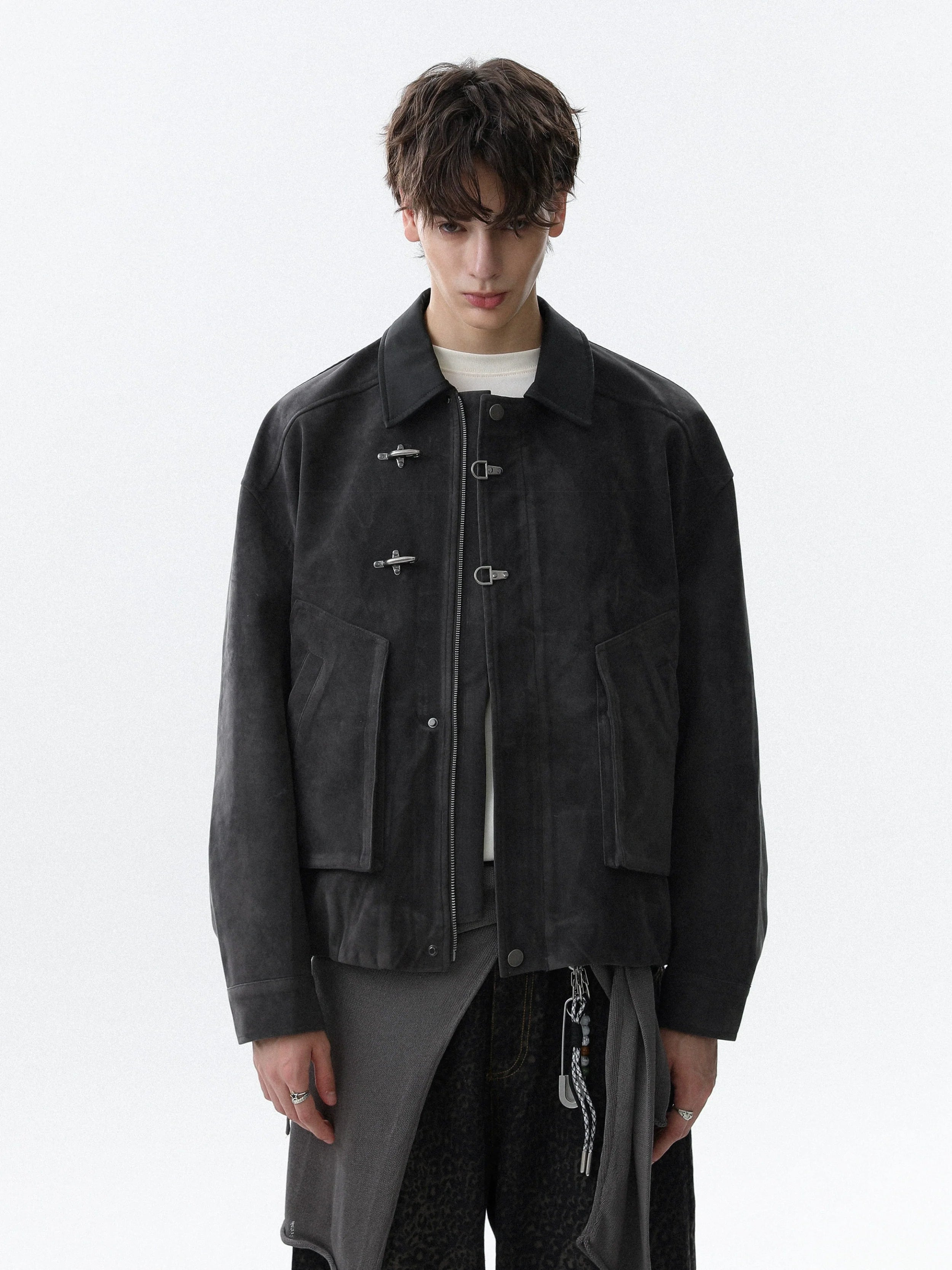 미국 레트로 캐시미어 숏 라펠 가을 코트, 남성용 고급 트렌디 브랜드 러피안 핸섬 스웨이드 재킷