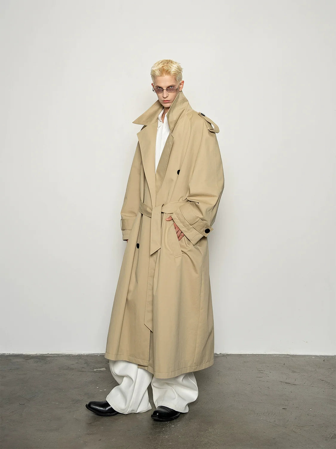 프리미엄 슬랙스 라지 실루엣 롱 트렌치 코트 남성용 클래식 캐주얼 루즈핏 코트