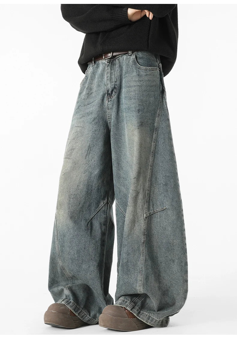 American retro straight jeans men's loose leg scimitar pants