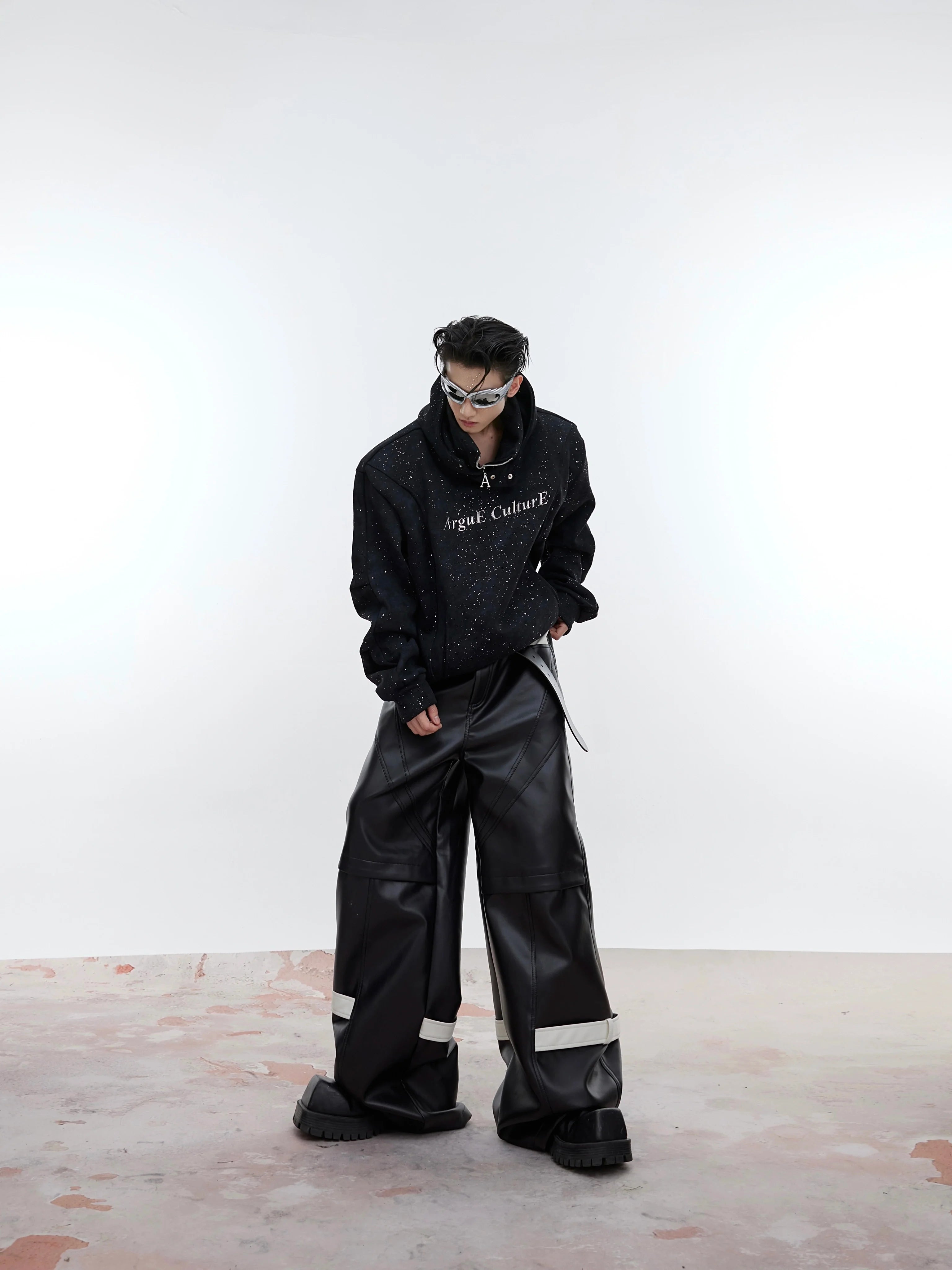 Niche old fine flash double collar design sense casual shoulder pads hooded sweater loose trend top