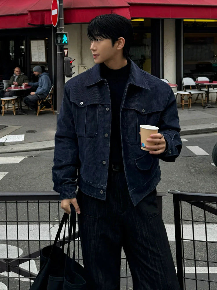 Retro style ruffian handsome tooling jacket men's autumn and winter thickened loose coat Korean commuter style wear