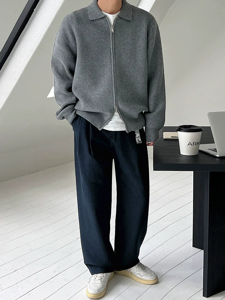 올드 머니 윈드 라펠 스웨터 남성용 가을/겨울 루즈핏 캐주얼 재킷 한국식 통근용 심플 니트 스웨터