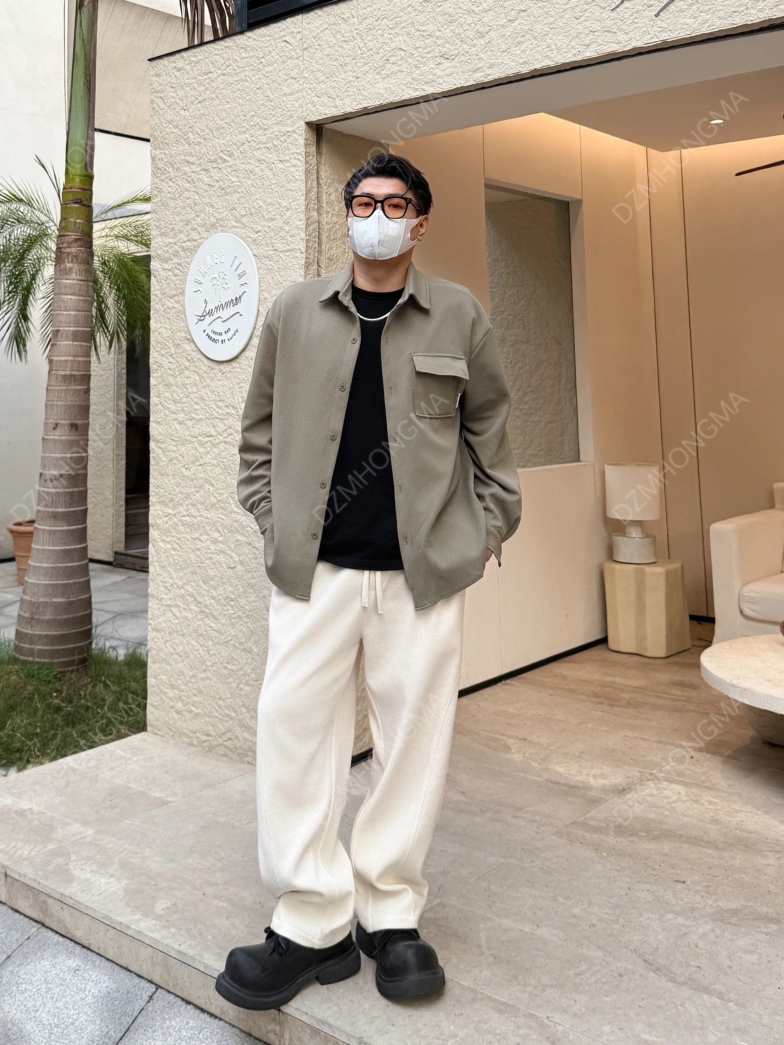 레트로 남성 셔츠 가을 상의 한국 버전 캐주얼 가을 트렌드 포켓 트윌 긴팔 셔츠