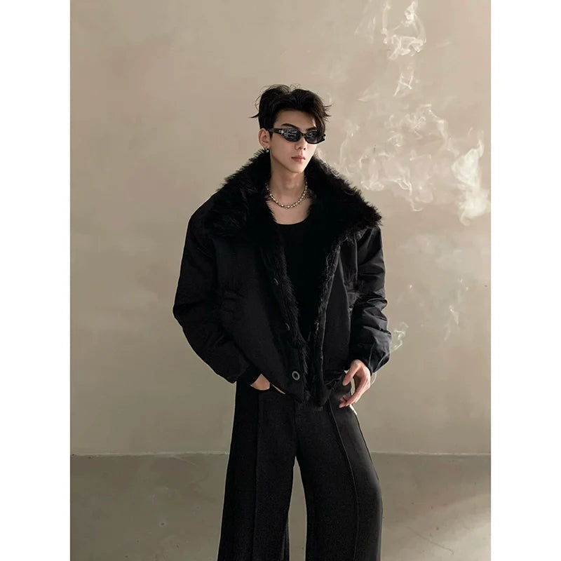 Noble mink hair seat mountain carving jacket men's winter piled thickened heavy fur collar cotton clothes tide