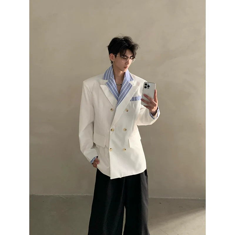 니치 하이엔드 미우 스트라이프 셔츠 칼라 숄더 패딩 수트 남성용 러피안 핸섬 수트 재킷