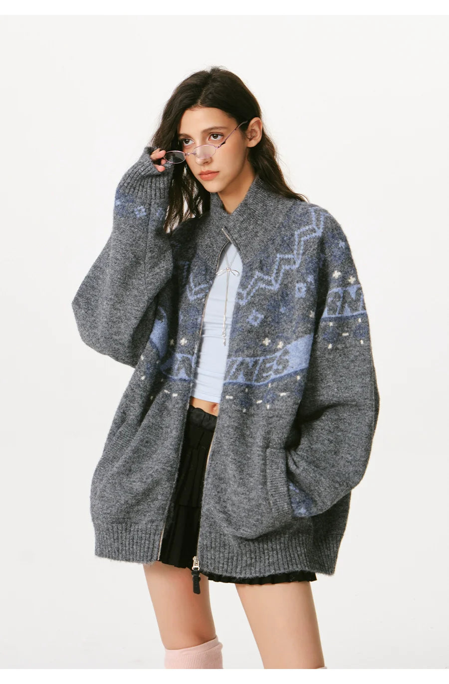 더블 지퍼 니트 스웨터 가디건 커플 스웨터 재킷 SIN0998