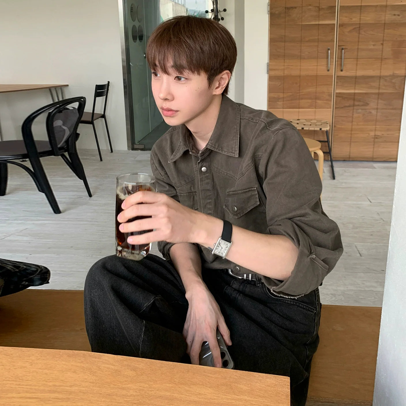 올드 머니 윈드 툴링 긴팔 셔츠 남성용 가을 루즈핏 캐주얼 셔츠 한국 통근용 올드 탑