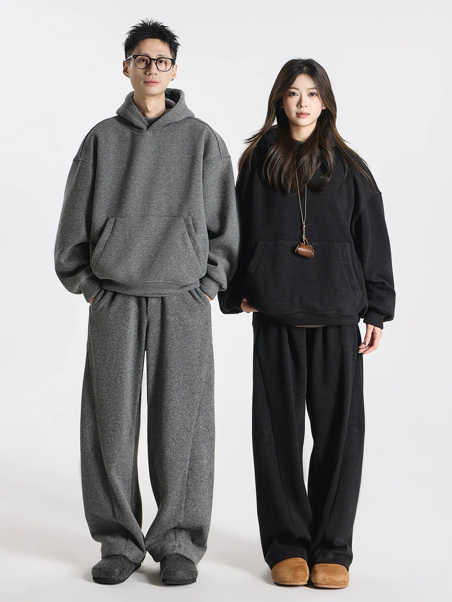 Kangaroo sweater heavy double stream spinning terry cloth stacked wear velvet kangaroo hooded sweater set