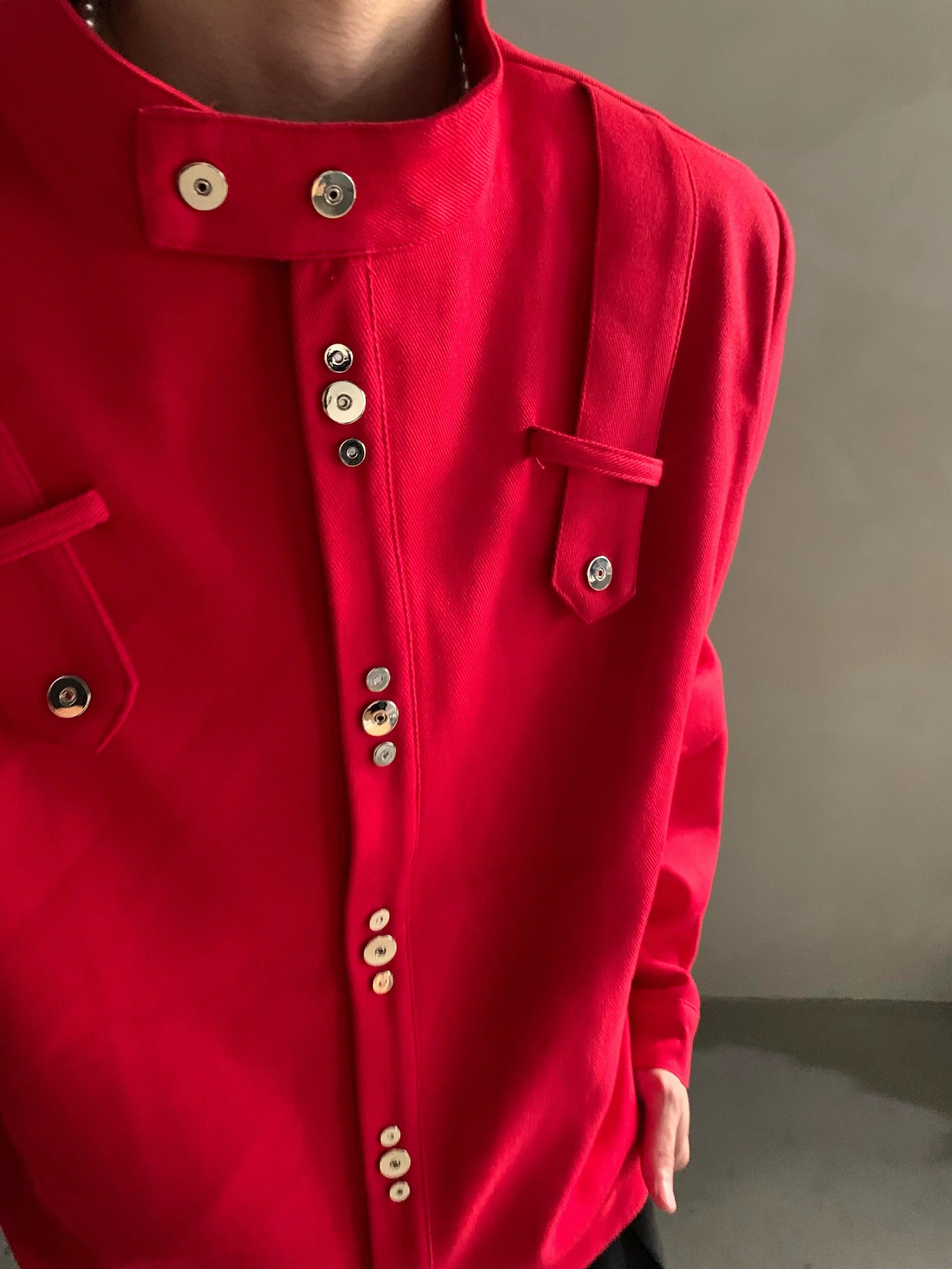 Niche high-end Barn style red shoulder padded jacket jacket men's ruffian handsome loose short top