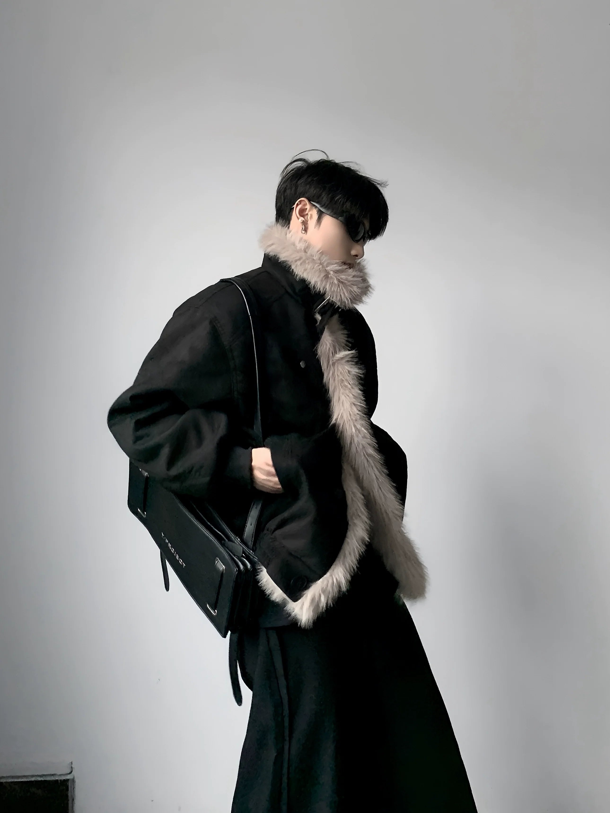 고급 대형 퍼 칼라 클린핏 시트 마운틴 카빙 재킷 남성용 겨울 벨벳 반팔 재킷 면 소재 의류