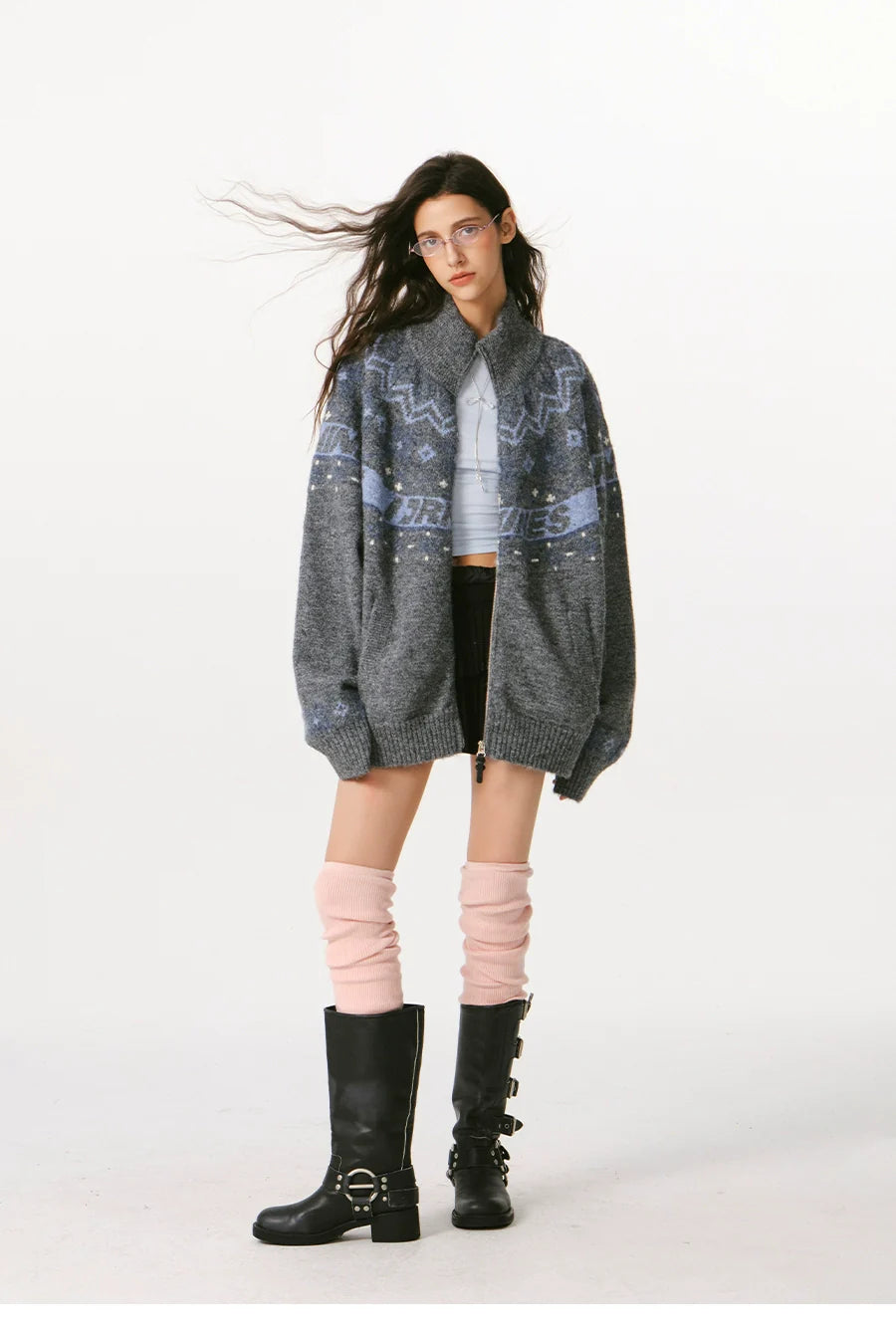 더블 지퍼 니트 스웨터 가디건 커플 스웨터 재킷 SIN0998