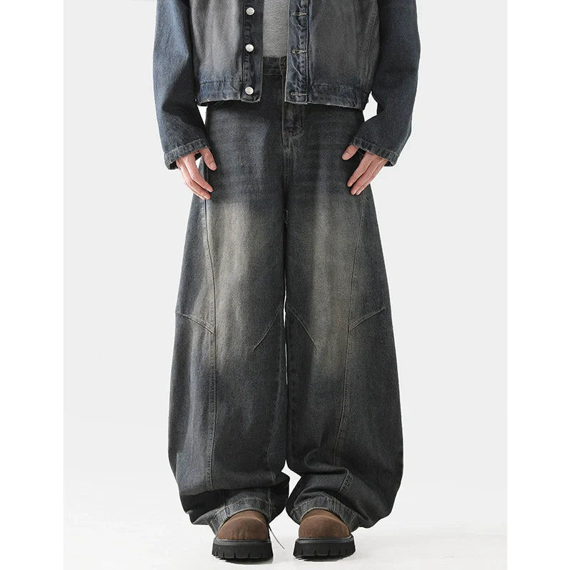 Top men's structural scimitar version jeans loose vibe ruffian handsome old design wide leg pants