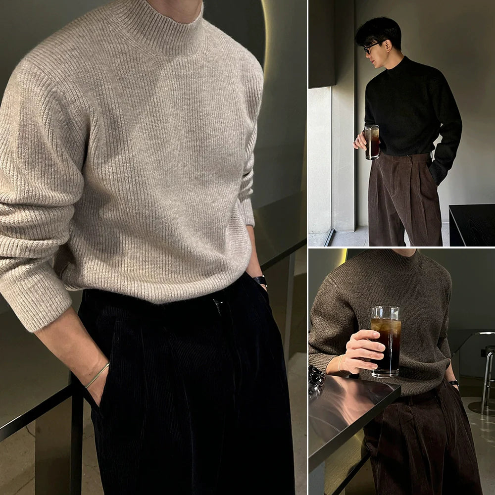 Semi-turtleneck pullover men's winter warm bottoming shirt Korean trend simple casual knitted sweater