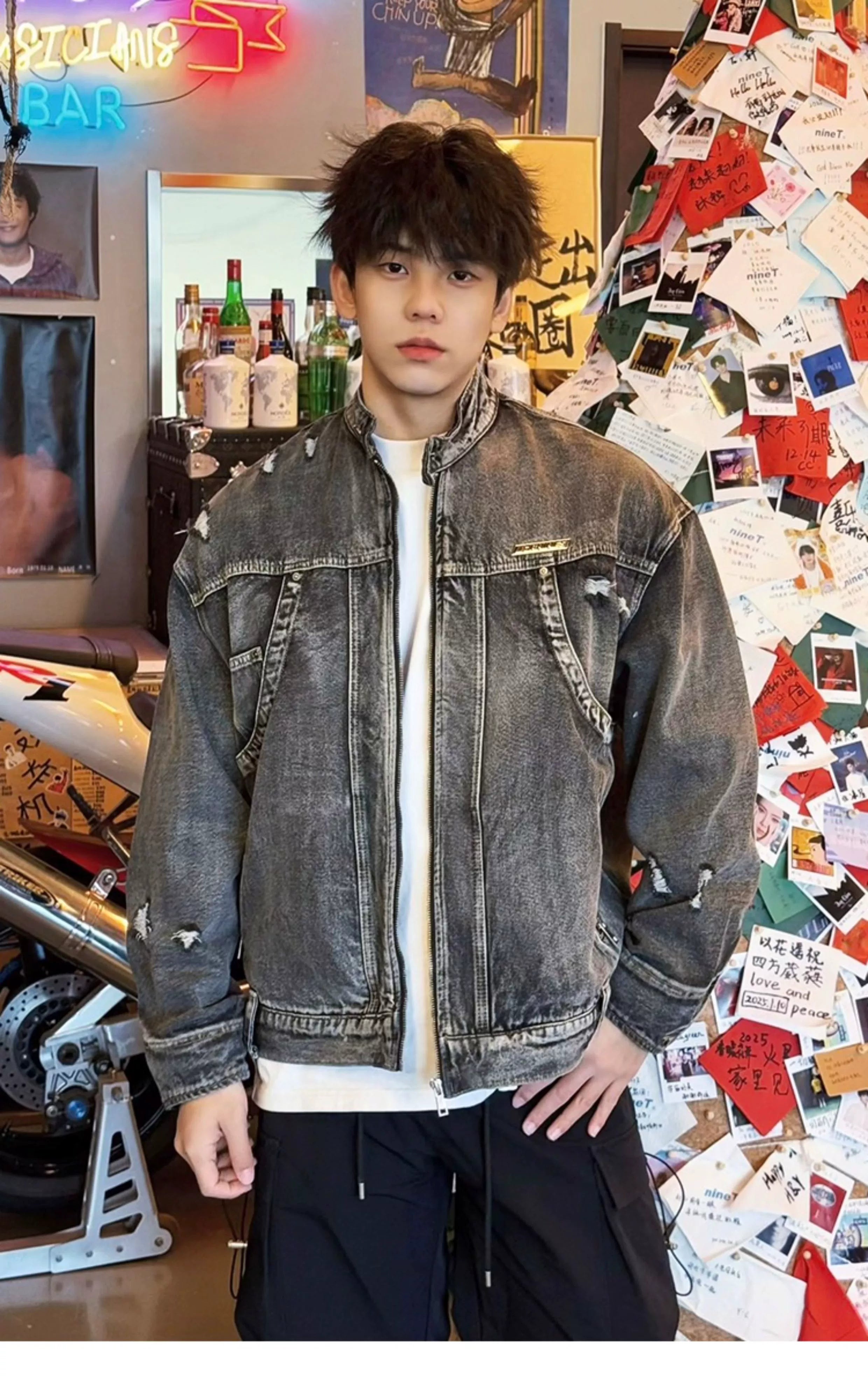 American high street cleanfit flip-flop denim jacket SIN0990