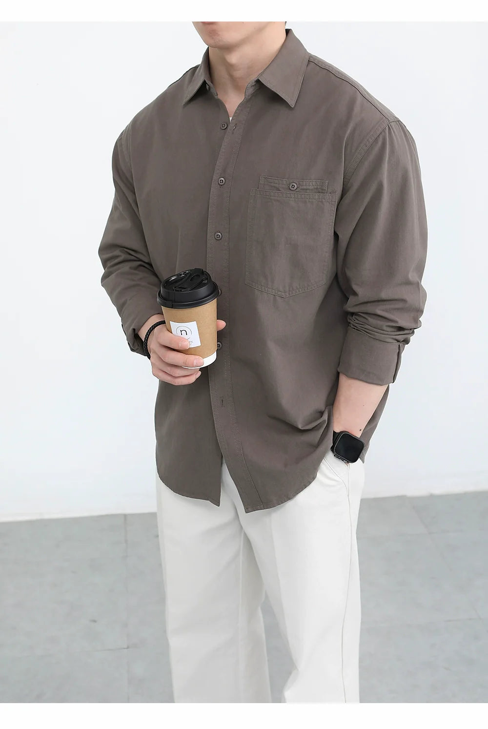 Premium long-sleeved white casual shirt SIN0950