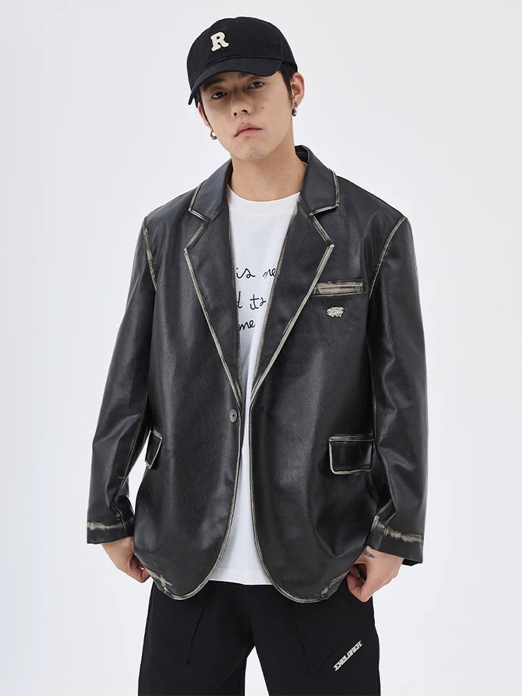 American retro Notting mountain leather suit for men and women, polished leather jacket