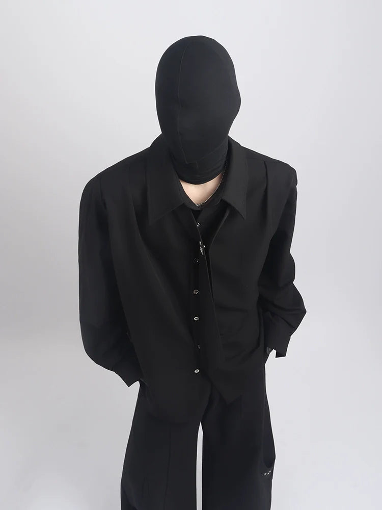 High-end ruffian handsome tie decorative shirt men's solid color versatile fashion men's shirt