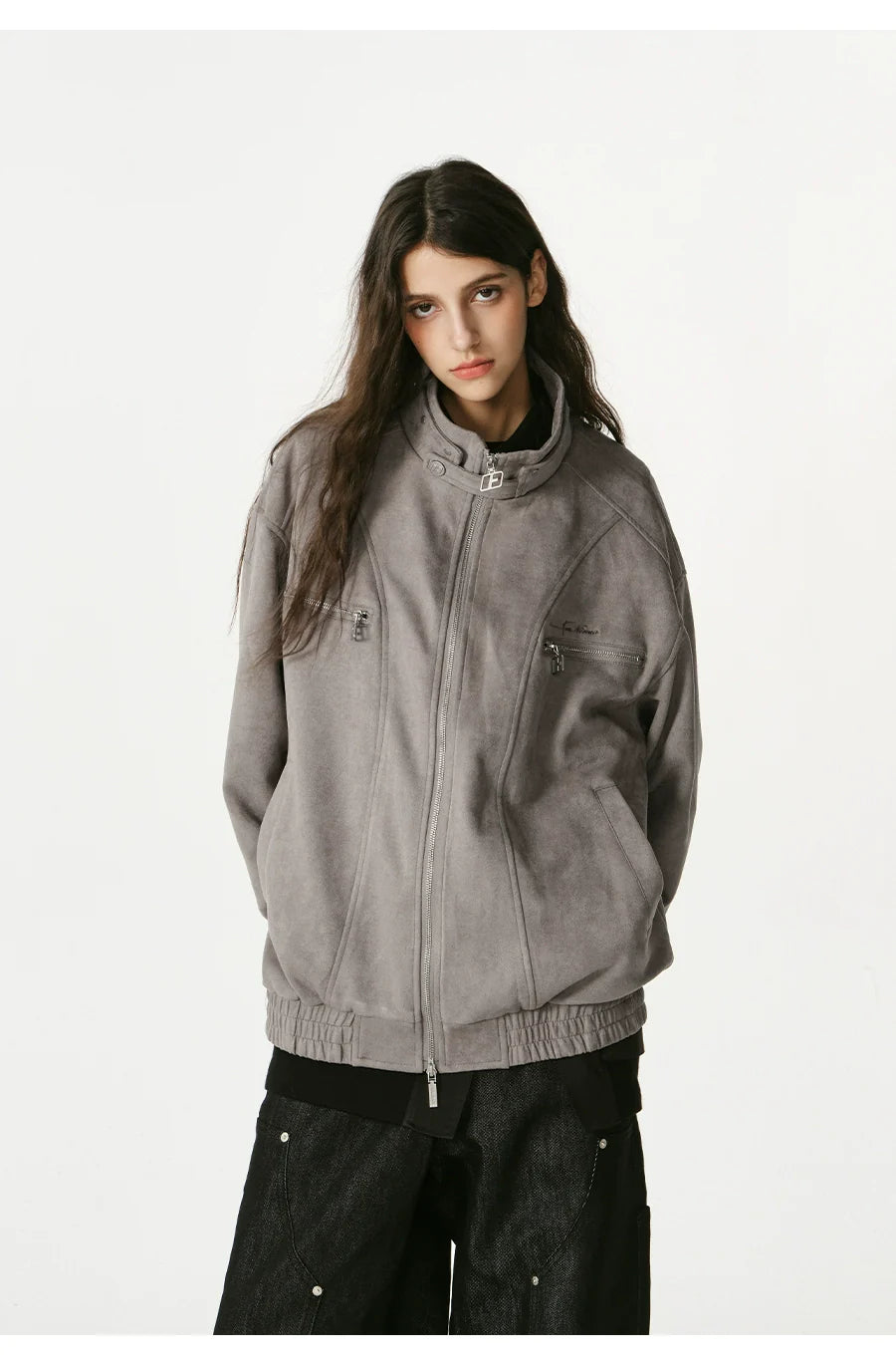 Heavy stand-up collar suede jacket couple loose coat SIN0991