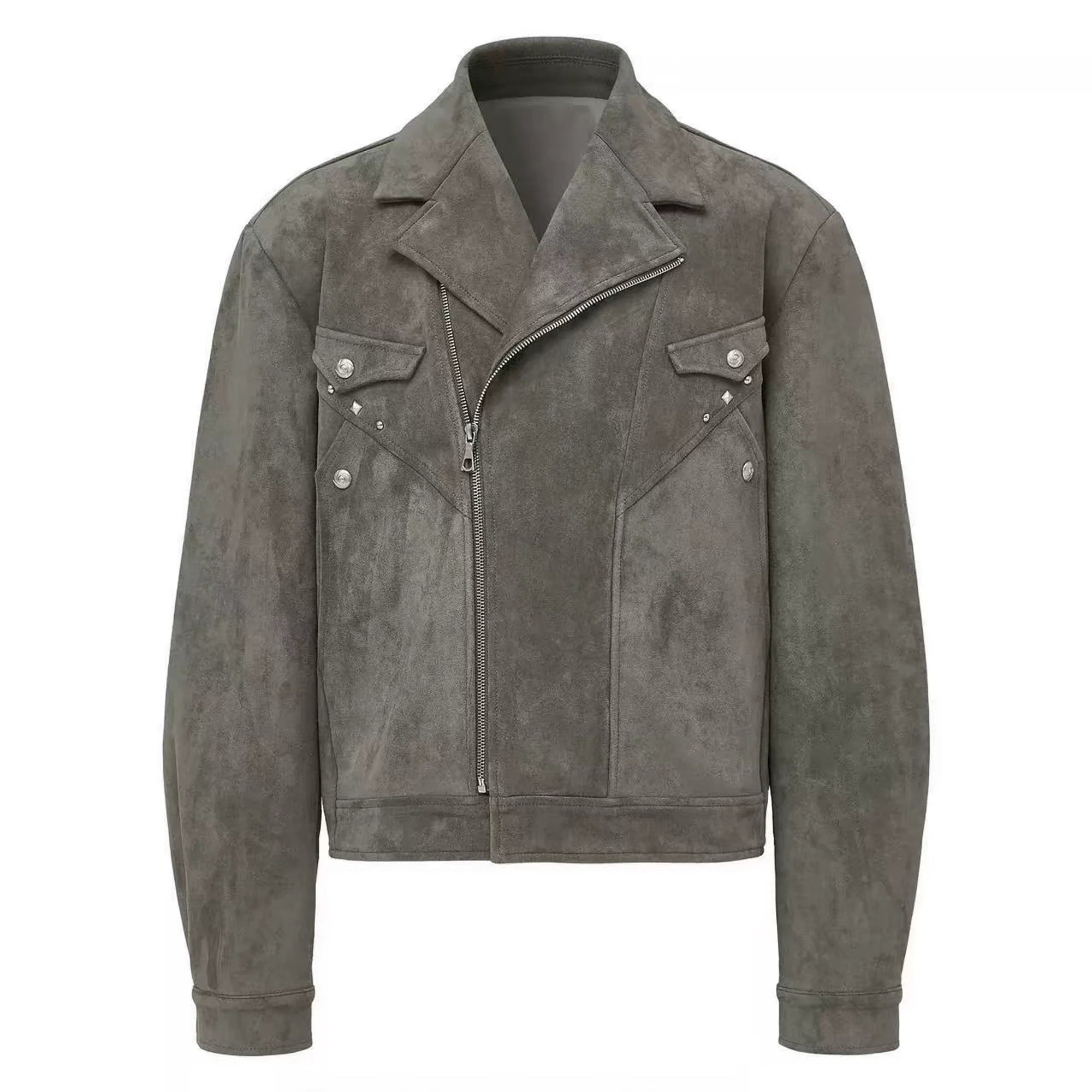 Suede Western "Rivet Short Wide Gun Barge Collar Versatile Boxy Deconstructed Suede Jacket