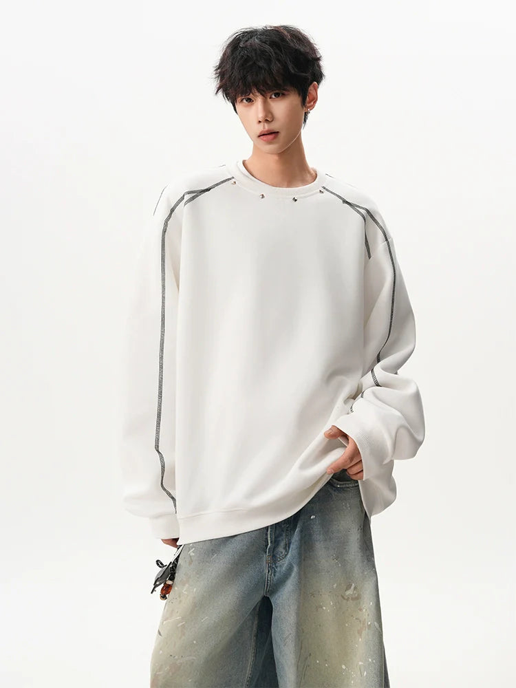 미국 하셀블라드 라인 리벳 스웨터 남녀공용 겨울 하이 스트리트 커플 크루넥 루즈핏 스포츠 탑 SIN0896