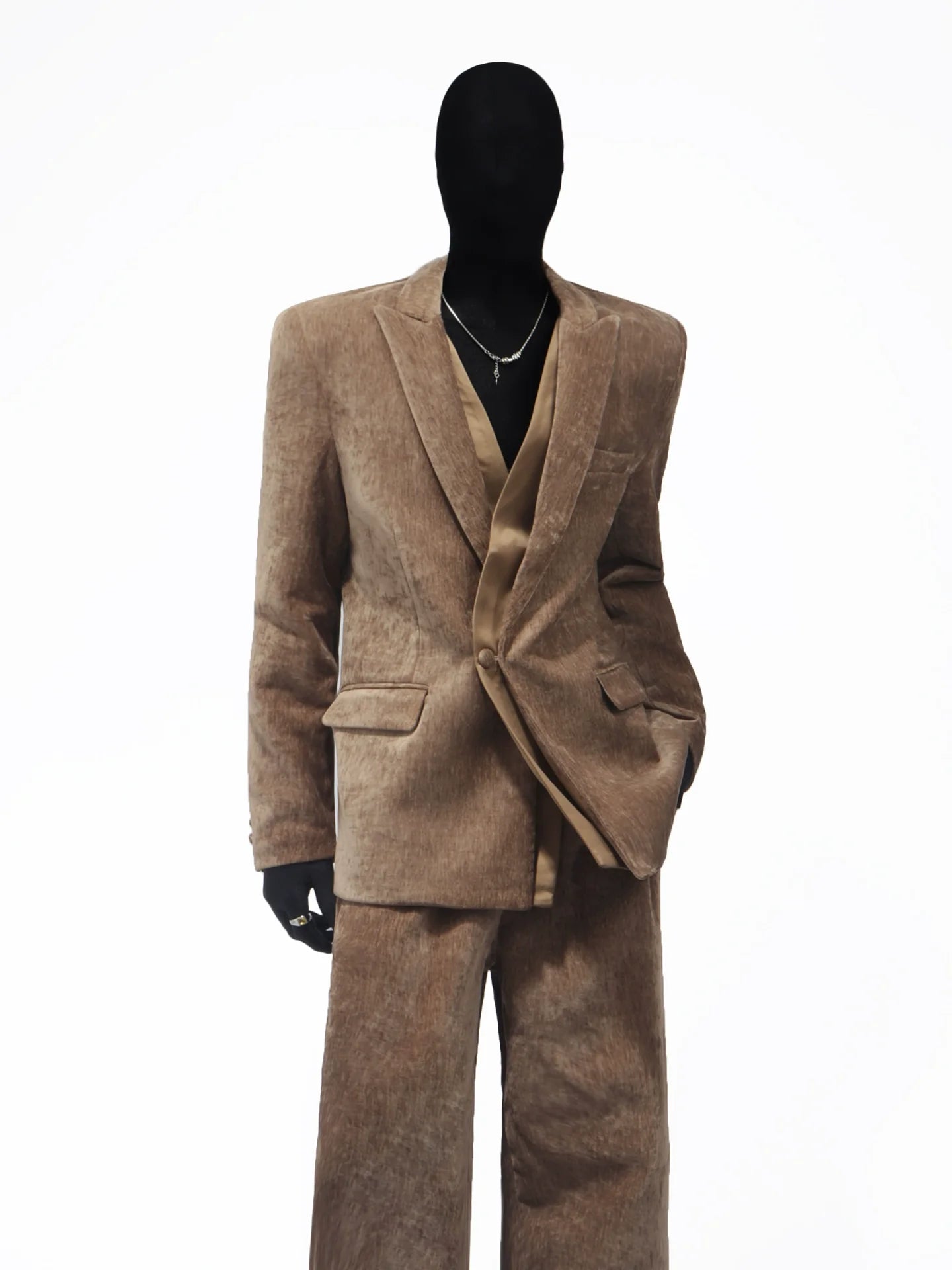 Autumn and winter chenille suit men's Korean version of ruffian handsome corduroy splicing blazer