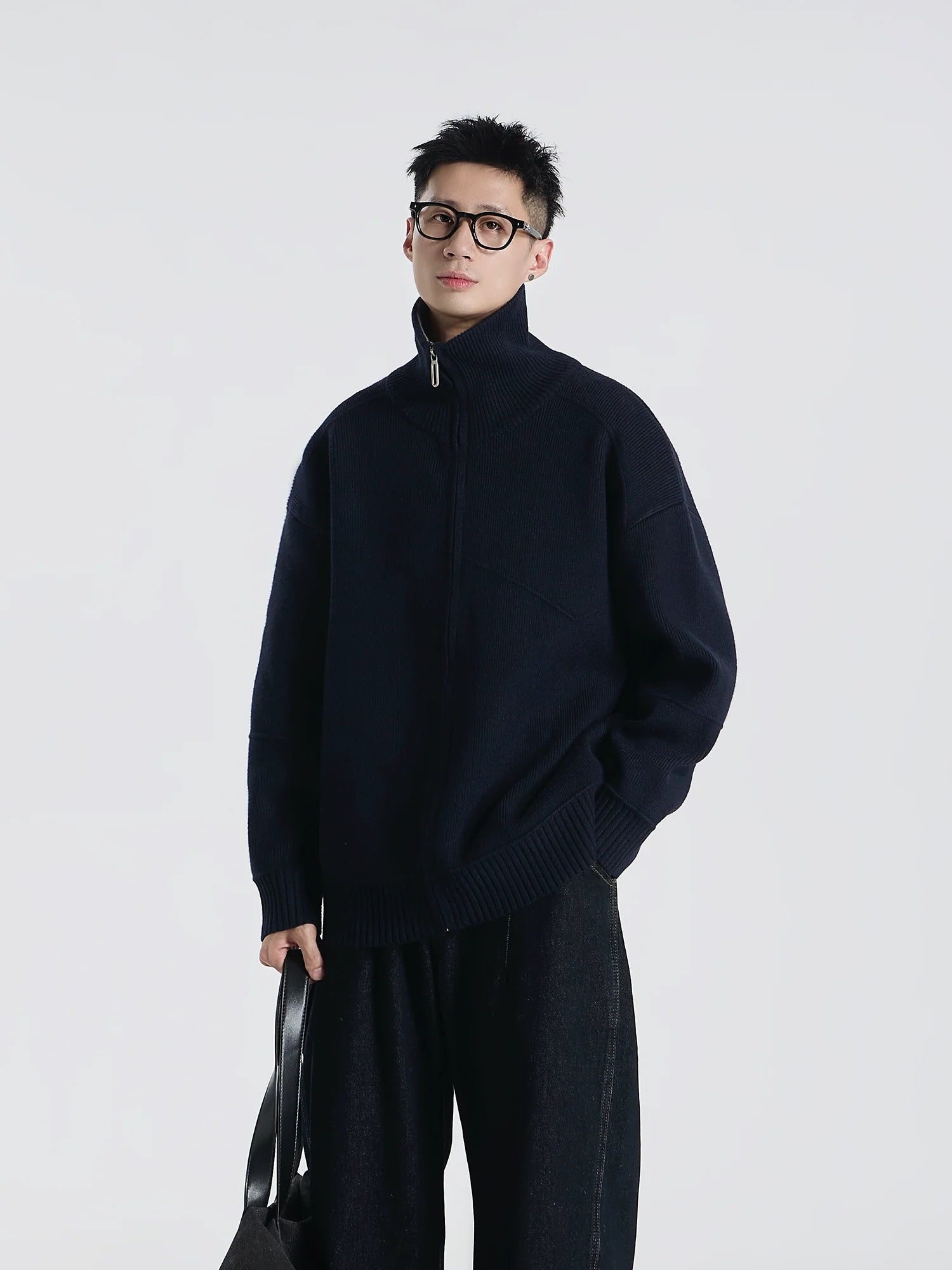 Barn style high luxury contrasting color lapel knitted cardigan jacket versatile sweater top