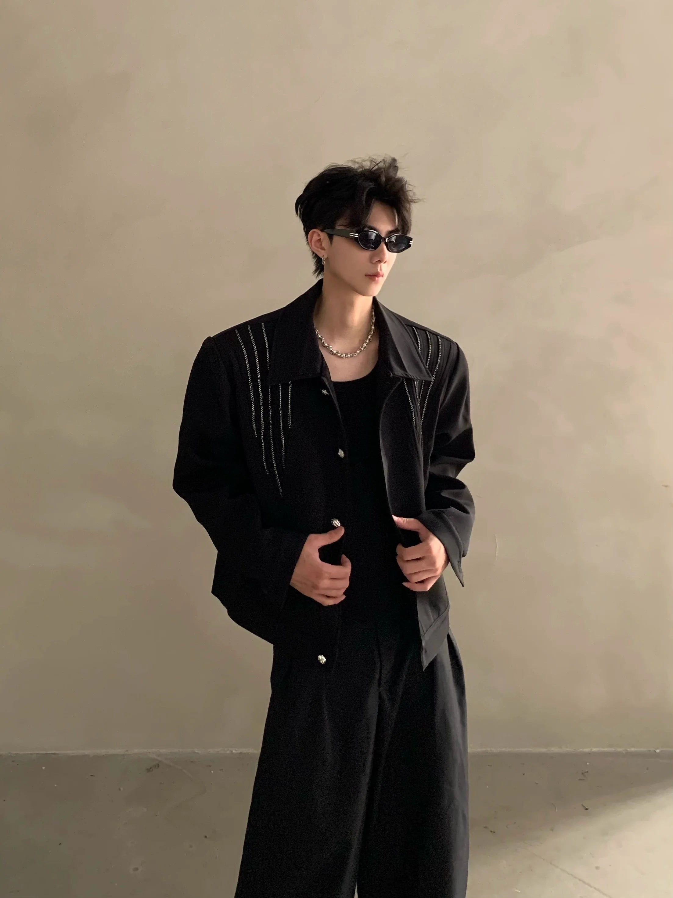 가을/겨울 니치 하이엔드 라이트 럭셔리 핫 다이아몬드 디자인 숄더 패딩 재킷 남성용 러피안 핸섬 탑 트렌드