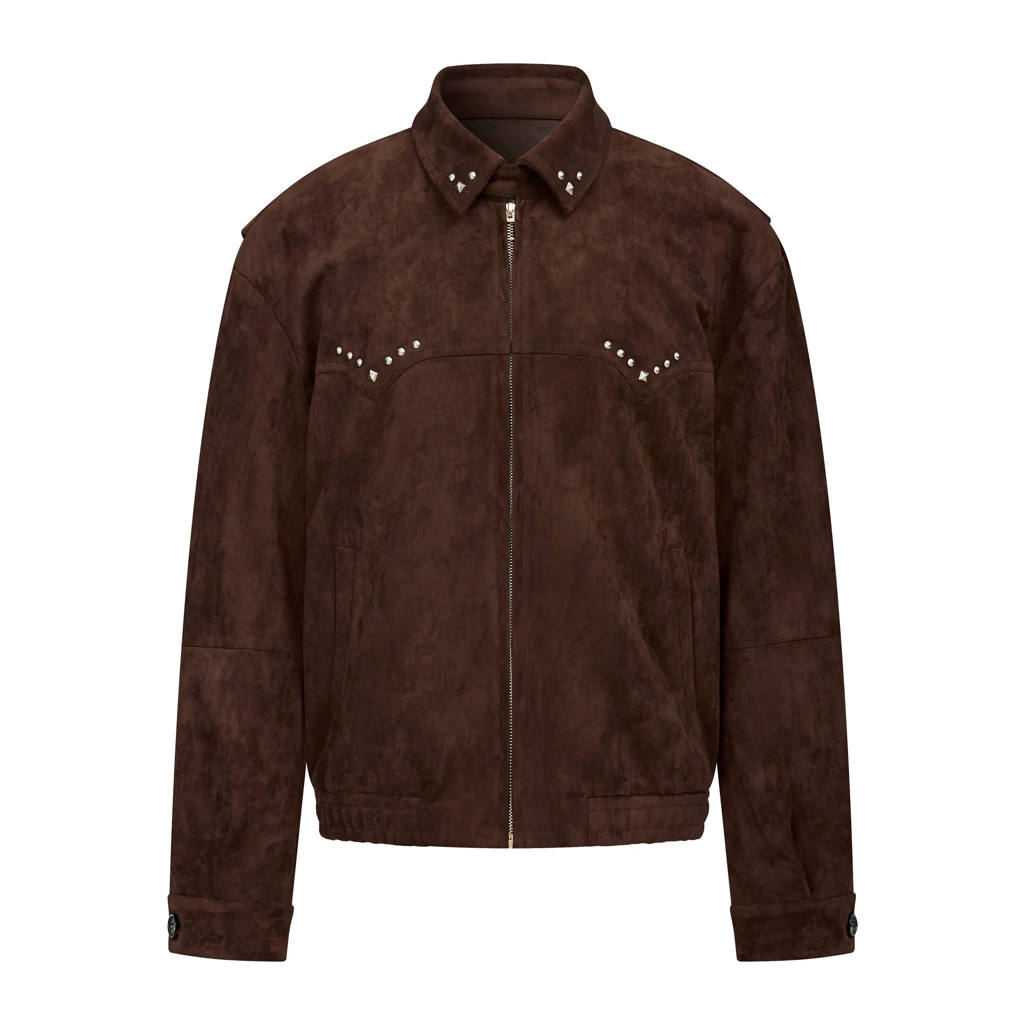 Western Madman Suede Lapel Banged Nailed Short Wide Boxy Barn Amber Jacket