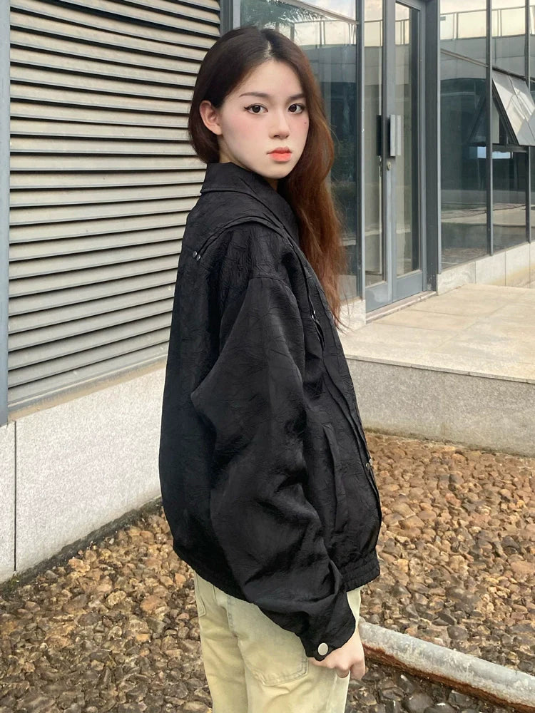 궈차오 아메리칸 레트로 클린핏 재킷 (남녀 공용), 트렌디한 브랜드 레이지 시크 코트