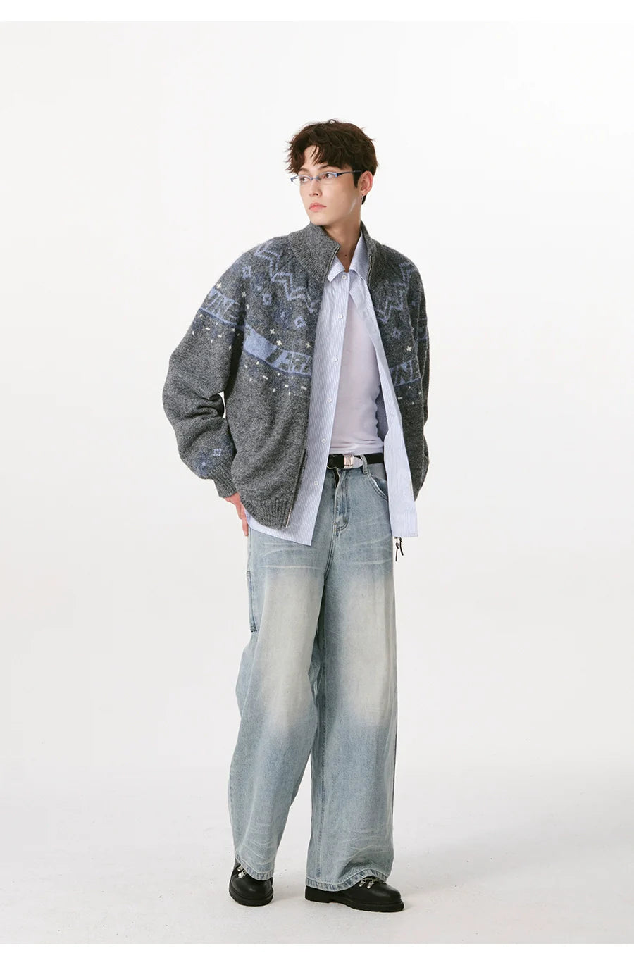 더블 지퍼 니트 스웨터 가디건 커플 스웨터 재킷 SIN0998