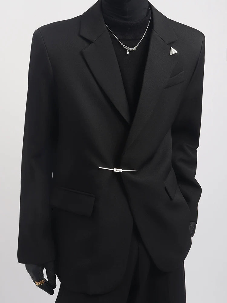 Black Clothes Premium Sense Small Fragrant Style Blazer Male Ruffian Handsome Temperament Trendy Metal Buckle Suit Trend