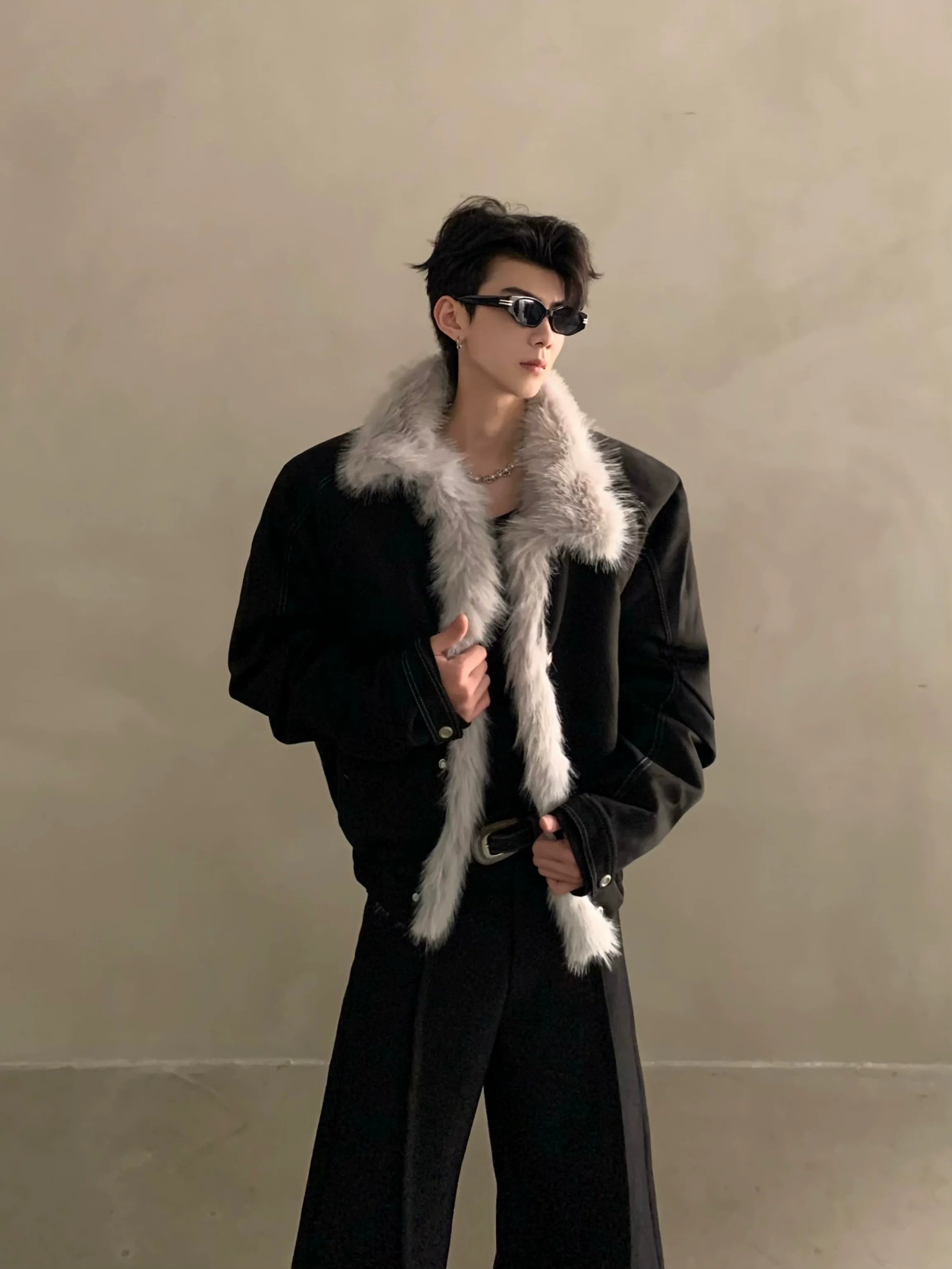 Winter niche high-end sense big fur collar seat mountain carving coat men's thickened warm jacket cotton clothes tide